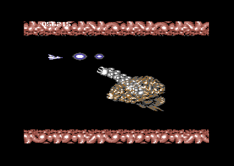 Life Force Commodore 64 Screenshot: The first end of level boss.