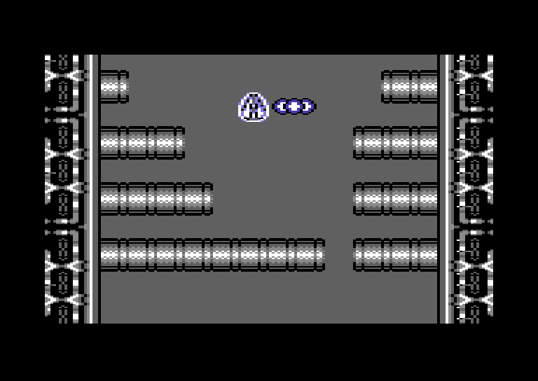 Life Force Commodore 64 Screenshot: As a final challenge you need to avoid this barriers that close in.