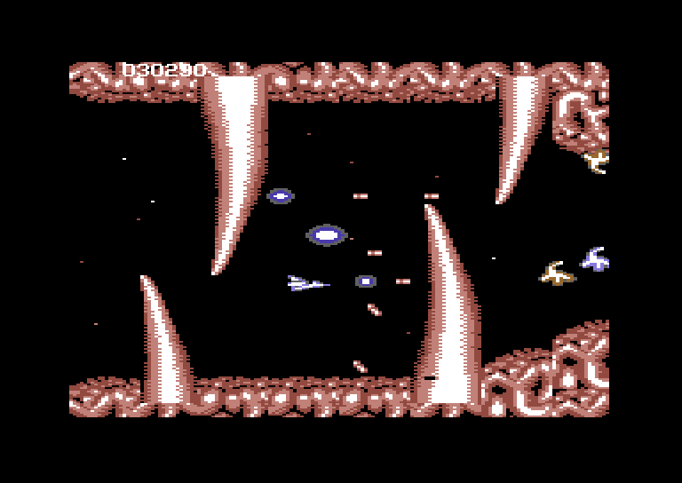 Life Force Commodore 64 Screenshot: The path is often narrow and tricky to navigate.