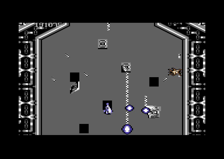 Life Force Commodore 64 Screenshot: Destruct missiles are useful for destroying opponents on the walls.