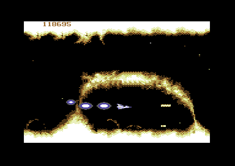 Life Force Commodore 64 Screenshot: Avoid the giant acid flames!