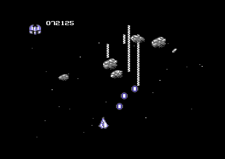 Life Force Commodore 64 Screenshot: Some obstacles can't be destroyed, even with lasers.