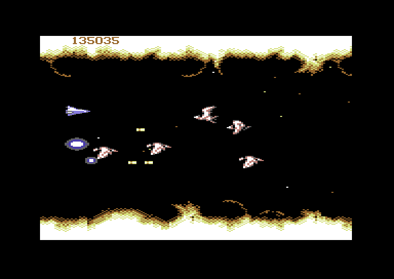 Life Force Commodore 64 Screenshot: Firebirds attacking...