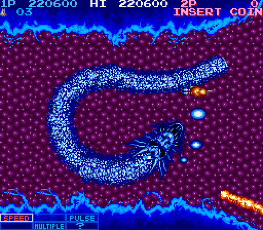 Life Force Arcade Screenshot: Third end of level boss...crash, it got me!