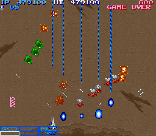 Life Force Arcade Screenshot: Some, relatively, easy opponents appear after that tough battle.
