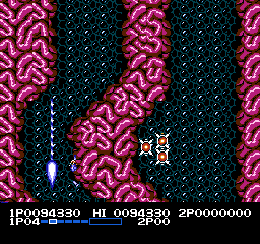 Life Force NES / Famicom Screenshot: This section moves very fast making avoiding crashing into the walls difficult.