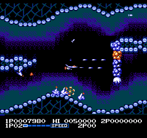 Life Force NES / Famicom Screenshot: Shoot the orange section of the hand to destroy it.