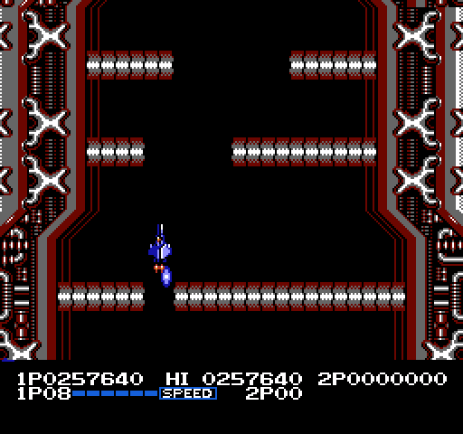 Life Force NES / Famicom Screenshot: Boss defeated, time to escape at high speed without crashing into barriers!
