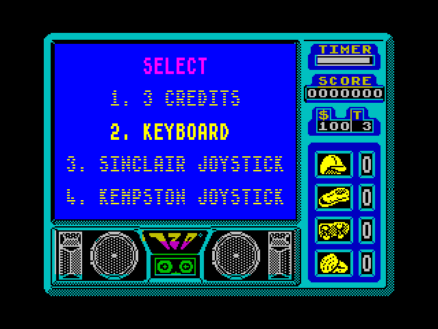 720º ZX Spectrum Screenshot: The main menu.