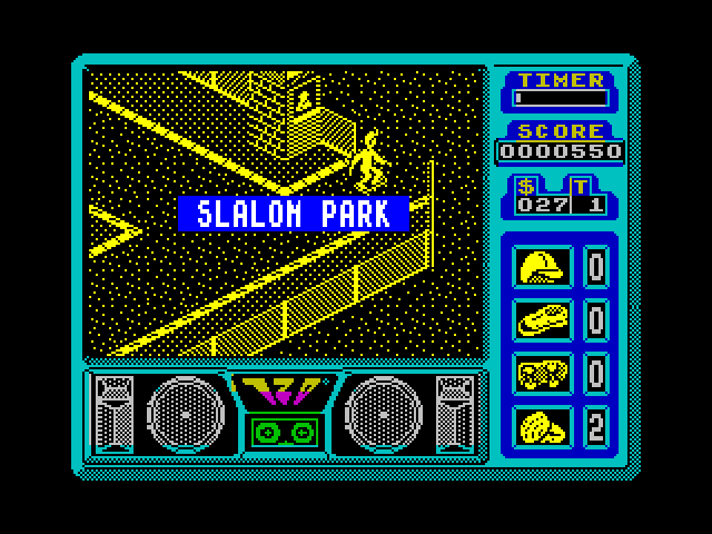 720º ZX Spectrum Screenshot: Time for the slalom park!