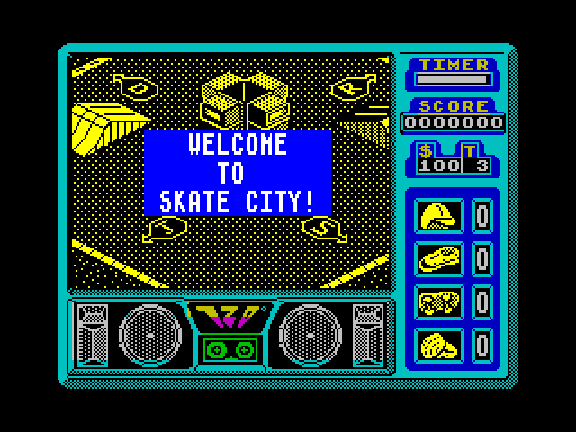 720º ZX Spectrum Screenshot: Welcome to Skate City!