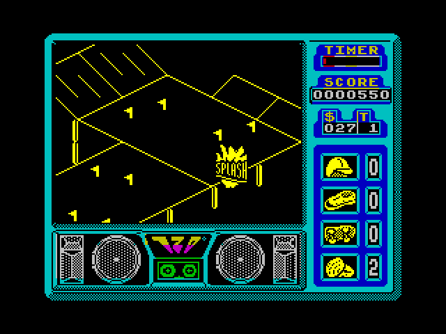 720º ZX Spectrum Screenshot: Splash! I fell off of the ramp...