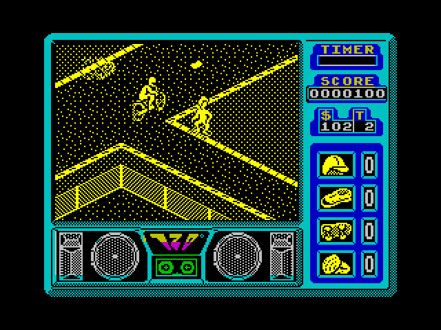 720º ZX Spectrum Screenshot: Be sure not to crash into the other people who are zooming around...