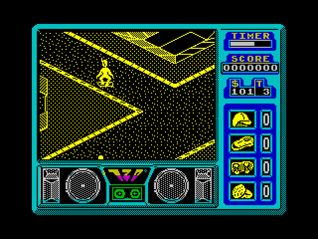 720º ZX Spectrum Screenshot: Skating around the city...