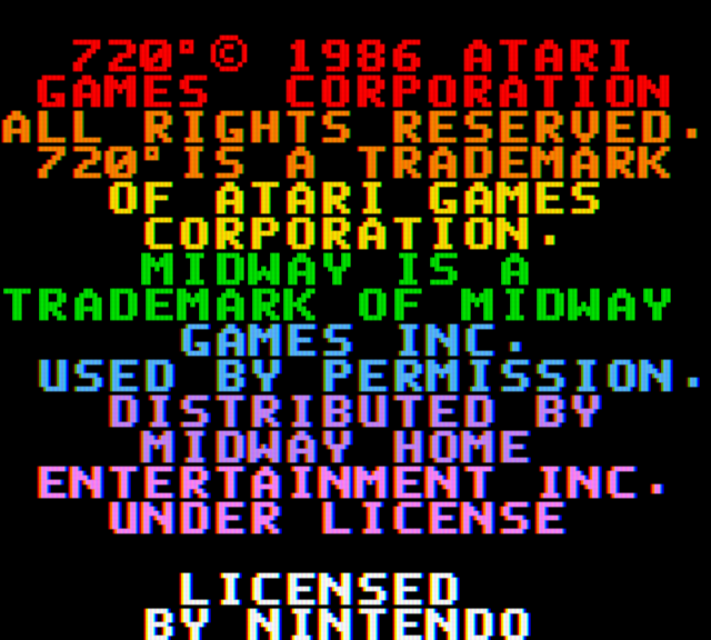 720º Game Boy Color Screenshot: Copyright screen.