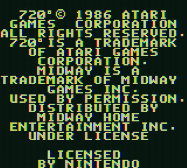720º Game Boy Color Screenshot: Copyright screen.