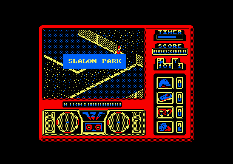 720º Amstrad CPC Screenshot: Entering the slalom park.