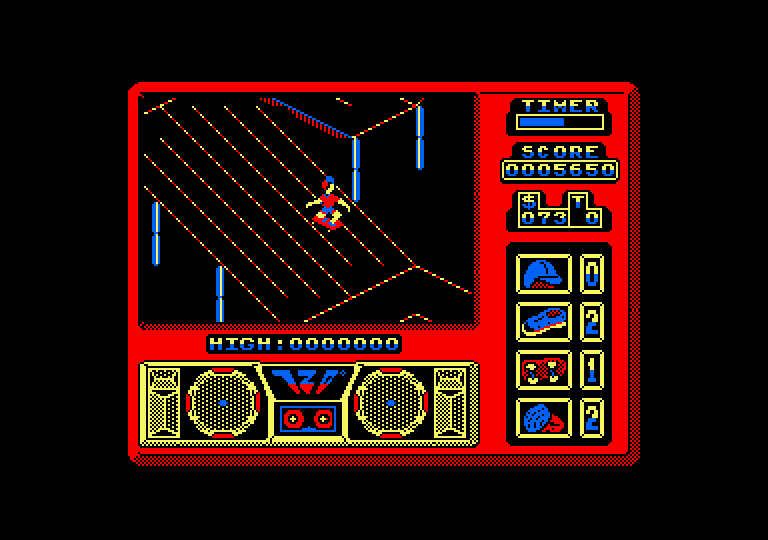 720º Amstrad CPC Screenshot: Skating down a ramp...
