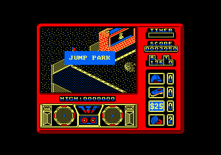 720º Amstrad CPC Screenshot: The bee swarm chased me into the jump park.