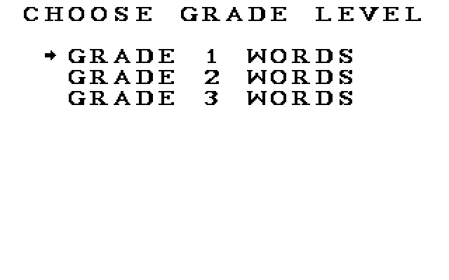 Stickybear Spellgrabber IBM PC/Compatibles Screenshot: Choose a grade level for words used in the game.
