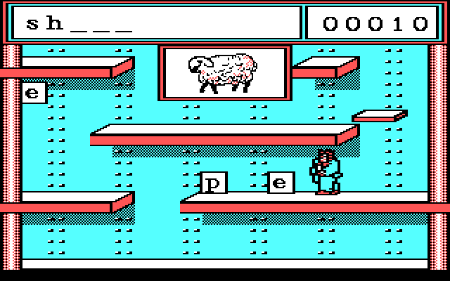 Stickybear Spellgrabber IBM PC/Compatibles Screenshot: Collect letters to spell sheep.