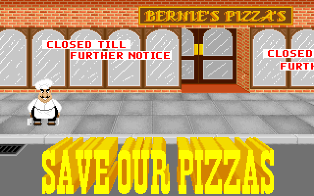 Save Our Pizzas IBM PC/Compatibles Screenshot: Title screen.