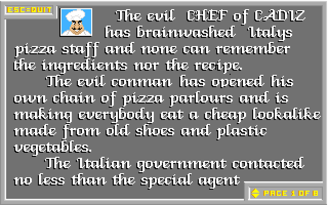 Save Our Pizzas IBM PC/Compatibles Screenshot: The story so far...