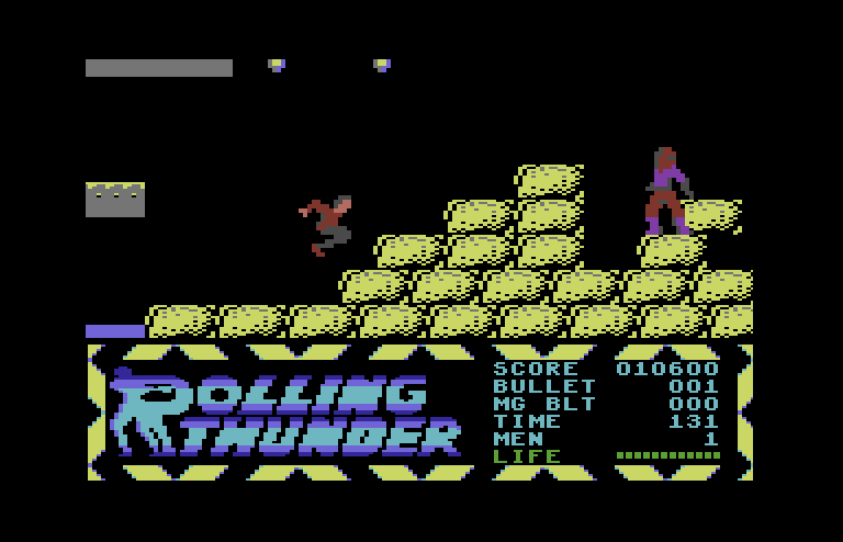 Rolling Thunder Commodore 64 Screenshot: Jumping up some stairs...