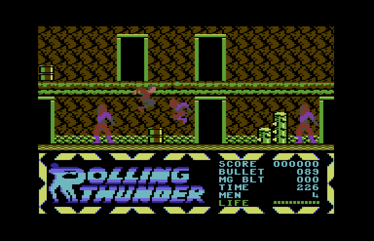 Rolling Thunder Commodore 64 Screenshot: Surrounded! How can I get out of this mess?