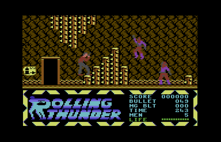Rolling Thunder Commodore 64 Screenshot: Enemies leap towards me...