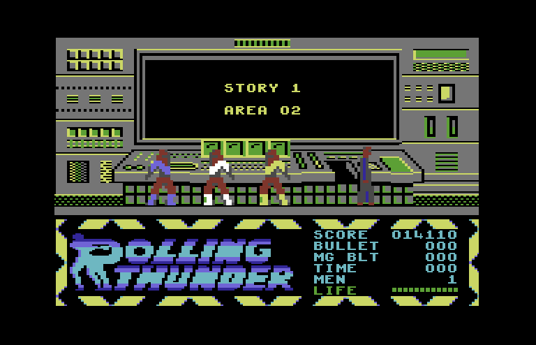 Rolling Thunder Commodore 64 Screenshot: Start of area 2.