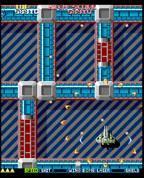 A.L.C.O.N. Arcade Screenshot: This weapon fires slowly, but in all directions at once...