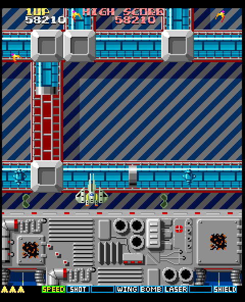 A.L.C.O.N. Arcade Screenshot: Enemies hide in those blue tubes in this area...