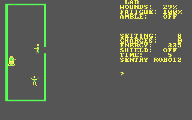 StarQuest: Rescue at Rigel IBM PC/Compatibles Screenshot: A robot guards anothe prisoner...