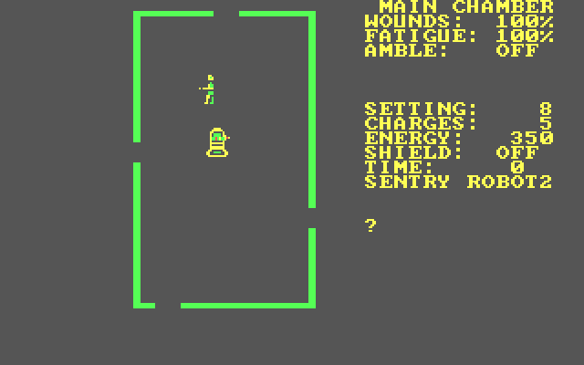 StarQuest: Rescue at Rigel IBM PC/Compatibles Screenshot: Watch out for this sentry robot!