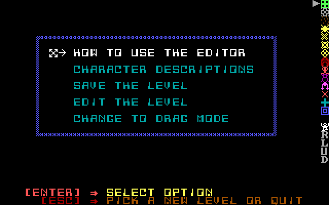 Liptocoe IBM PC/Compatibles Screenshot: The level editor menu.