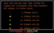 Liptocoe for IBM PC/Compatibles - Intro; some of the point values.