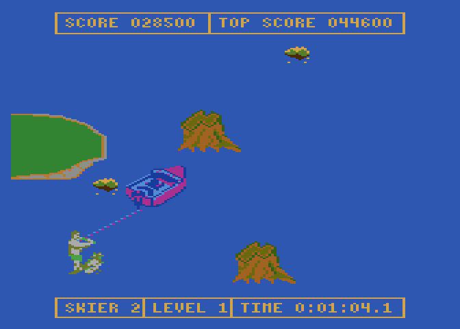 Water Ski Atari 7800 Screenshot: Tree stumps get in the way.