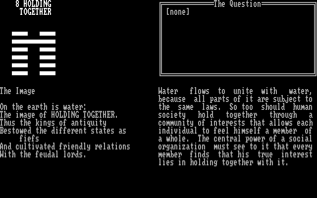 Electric Dragon: The Interactive Version of the I Ching, The IBM PC/Compatibles Screenshot: Viewing one of hte hexagrams.