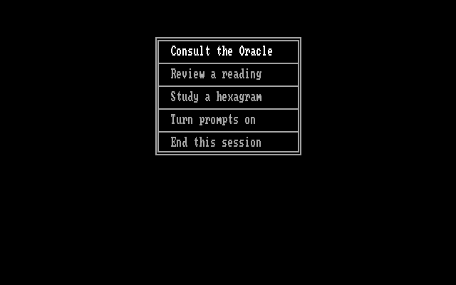 Electric Dragon: The Interactive Version of the I Ching, The IBM PC/Compatibles Screenshot: The main program menu.