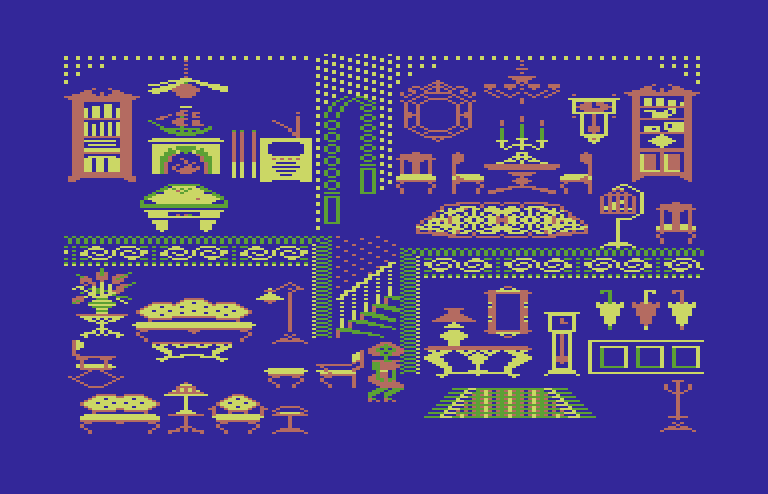 Grandma's House Commodore 64 Screenshot: This room has a lot of items I can pick up!