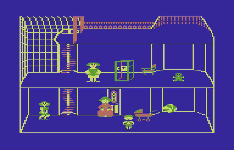 Grandma's House Commodore 64 Screenshot: The house becomes filled as I carry items back.