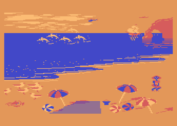 Grandma's House Atari 8-bit Screenshot: A nice day at the beach...