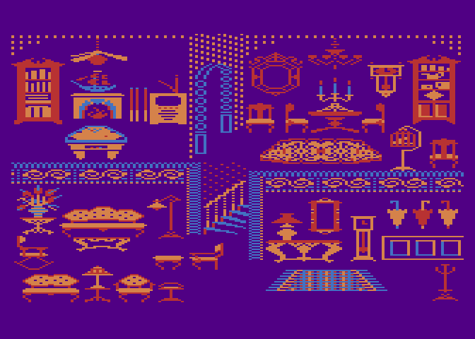 Grandma's House Atari 8-bit Screenshot: Game demo; there are many rooms where you can collect stuff!