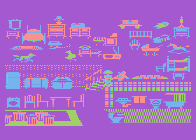 Grandma's House Atari 8-bit Screenshot: Lots of stuff to pick up here!