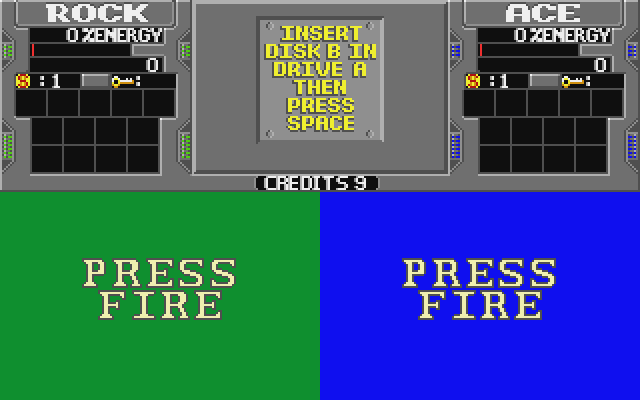 Xybots Atari ST Screenshot: Press fire button to start the game.