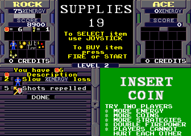 Xybots Arcade Screenshot: Buy some supplies...