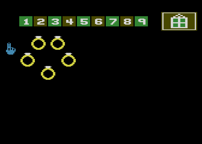 Leaps & Bounds Atari 8-bit Screenshot: Counting; how many rings are there?