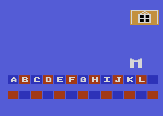 Leaps & Bounds Atari 8-bit Screenshot: Letters jump into place in the alphabet game.