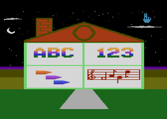 Leaps & Bounds Atari 8-bit Screenshot: Clicking on the sun shows the menu at night.